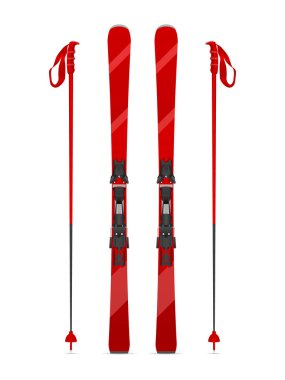 Beyaz arka planda dağ kayakları ve sırıklar. Vektör illüstrasyonu.