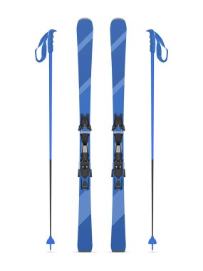 Beyaz arka planda dağ kayakları ve sırıklar. Vektör illüstrasyonu.