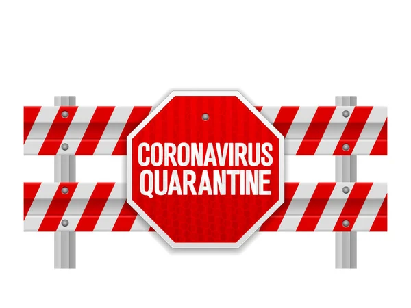 Barrera Seguridad Vial Coronavirus Quarantin Sobre Fondo Blanco Ilustración Vectorial — Vector de stock