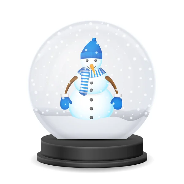 Boule Neige Avec Bonhomme Neige Sur Fond Blanc Illustration Vectorielle — Image vectorielle