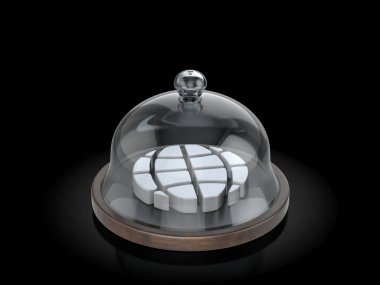 Siyah arka planda kubbenin altındaki dünya sembolü. Vektör illüstrasyonu.