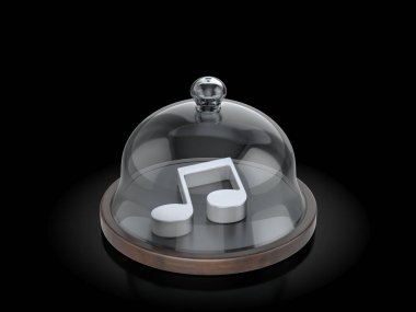 Kubbenin altında siyah bir arka planda müzik notası sembolü. Vektör illüstrasyonu.