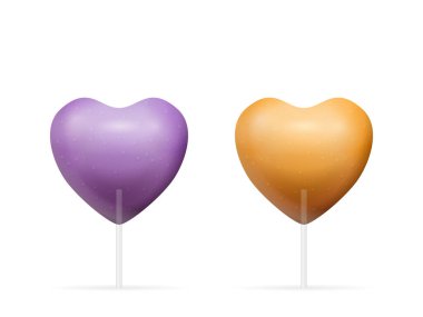 Beyaz arka planda lolipop kalp seti. Vektör illüstrasyonu.