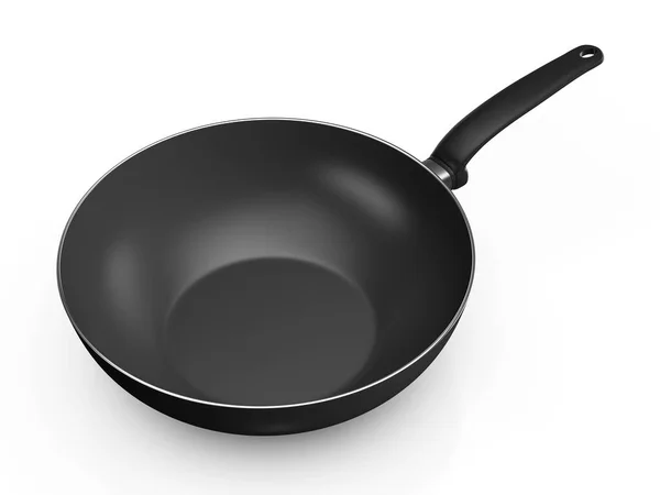 Wok Pan Vit Bakgrund Illustration — Stockfoto