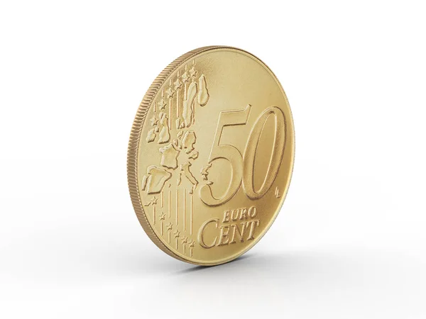 Cinquante Centimes Euro Sur Fond Blanc Illustration — Photo