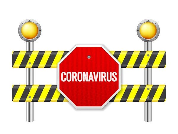 Coronavirus Barrera Seguridad Vial Sobre Fondo Blanco Ilustración Vectorial — Vector de stock