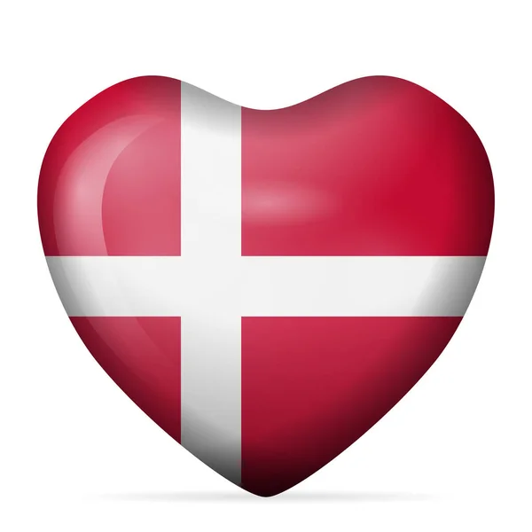 Cuore Danimarca Bandiera Sfondo Bianco Illustrazione Vettoriale — Vettoriale Stock