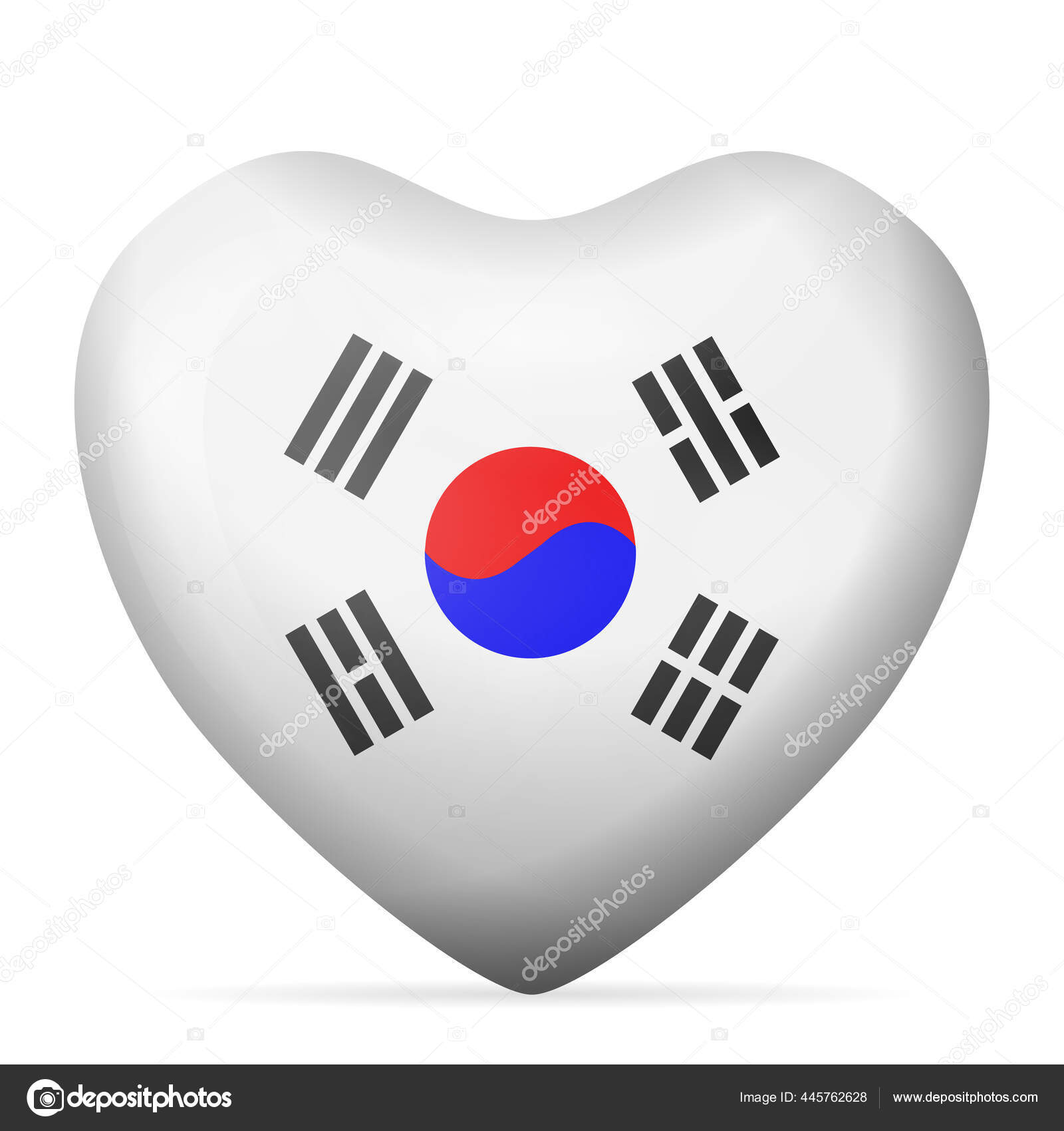 Heart South Korea Flag White Background Vector Illustration Stock