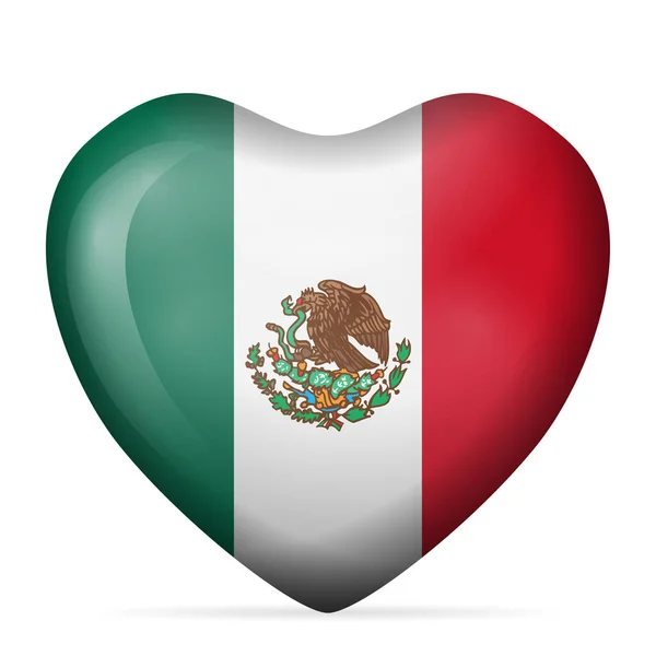 Heart Mexico Flagga Vit Bakgrund Vektorillustration — Stock vektor