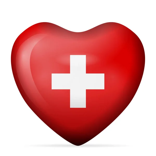 Herz Schweiz Fahne Auf Weißem Hintergrund Vektorillustration — Stockvektor