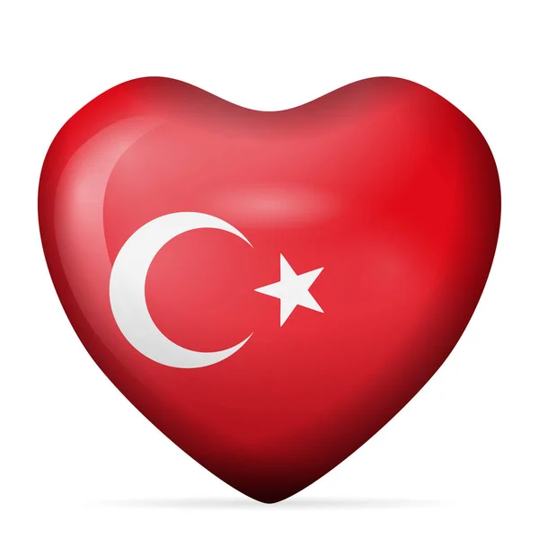 Cuore Turchia Bandiera Sfondo Bianco Illustrazione Vettoriale — Vettoriale Stock