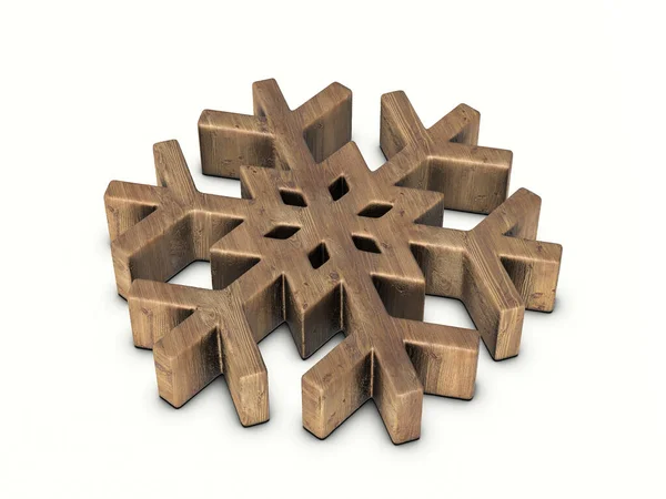Wood Snowflake Symbol White Background Illustration — Stock Photo, Image
