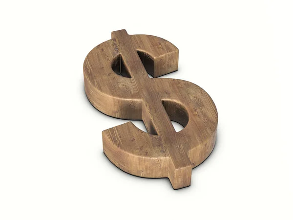 Símbolo Dólar Madeira Fundo Branco Ilustração — Fotografia de Stock