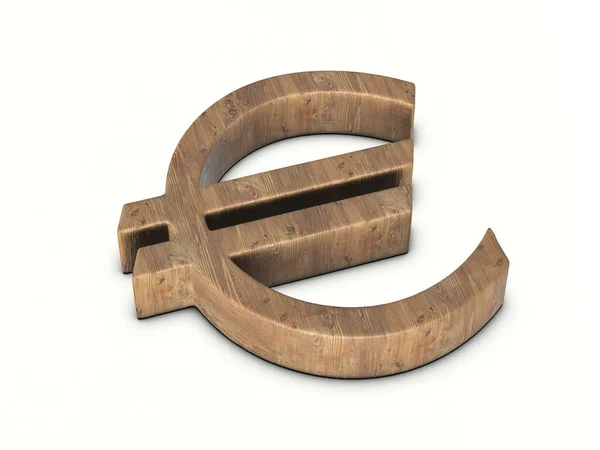 Legno Simbolo Euro Sfondo Bianco Illustrazione — Foto Stock