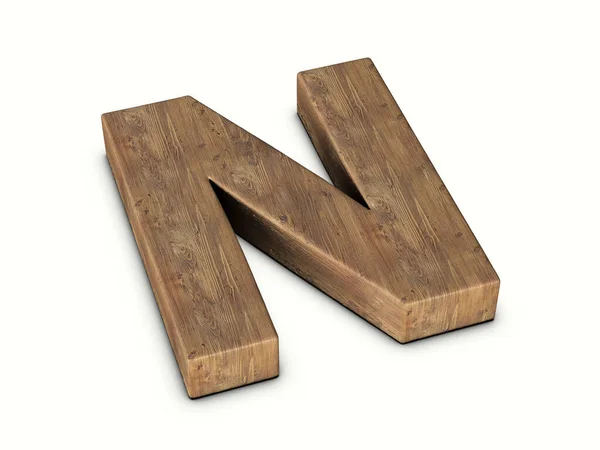 白い背景に木製の文字N 3Dイラスト — ストック写真