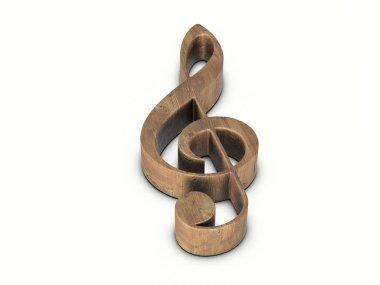 Beyaz arka planda ahşap müzik sembolü. 3d illüstrasyon.
