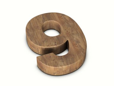 Beyaz arka planda dokuz numaralı tahta. 3d illüstrasyon.