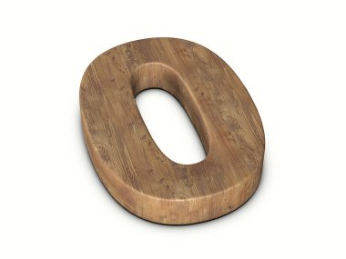 Beyaz arka planda sıfır numaralı tahta. 3d illüstrasyon.