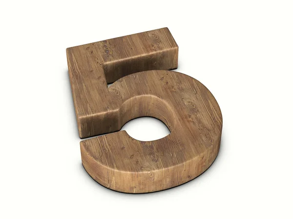 Wood Number Five White Background Illustration — Stock Photo, Image