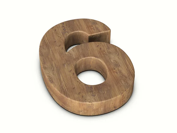 Legno Numero Sei Sfondo Bianco Illustrazione — Foto Stock