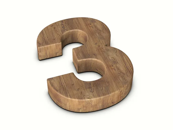 Legno Numero Tre Sfondo Bianco Illustrazione — Foto Stock