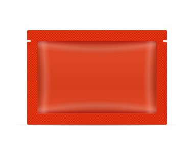 Beyaz arka planda Sachet. Vektör illüstrasyonu.