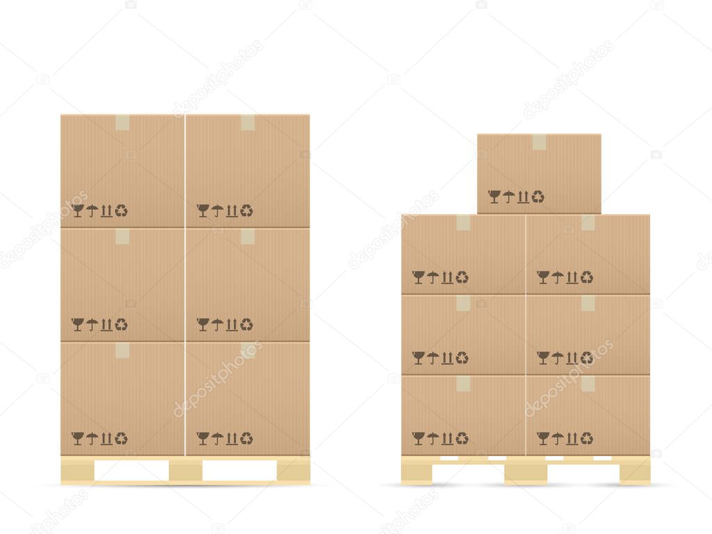 Pasteboard boxes on wooded pallet. Vector illustration.