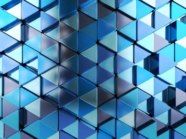 Mavi üçgenlerden oluşan soyut arka plan. 3d illüstrasyon.