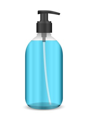 Beyaz arka planda sıvı sabun. Vektör illüstrasyonu.