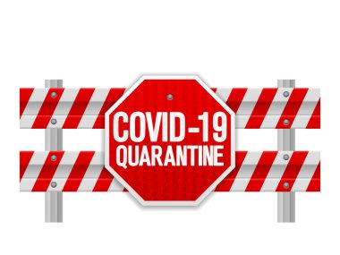 Yol güvenliği bariyeri beyaz arka planda karantina altında. Vektör illüstrasyonu.