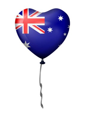 Kalp balonu Avustralya bayrağı beyaz arka planda. Vektör illüstrasyonu.