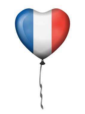 Beyaz arka planda kalp balonu Fransa bayrağı. Vektör illüstrasyonu.