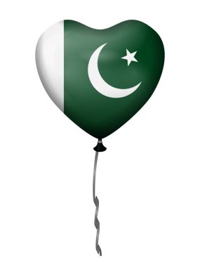 Beyaz arka planda kalp balonu Pakistan bayrağı. Vektör illüstrasyonu.