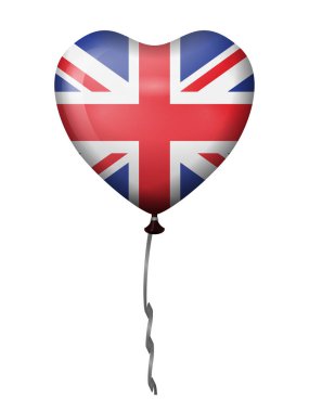 Beyaz arka planda kalp balonu Birleşik Krallık bayrağı. Vektör illüstrasyonu.