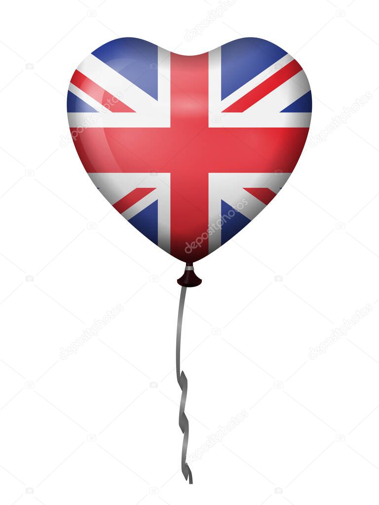 Heart balloon UK flag on a white background. Vector illustration.