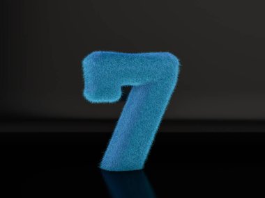 Siyah arka planda yedi numaralı kürk. 3d illüstrasyon.