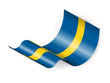 Beyaz arka planda İsveç bayrağı sallıyor. Vektör illüstrasyonu.