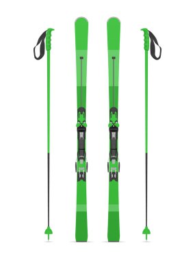 Beyaz arka planda dağ kayakları ve sırıklar. Vektör illüstrasyonu.