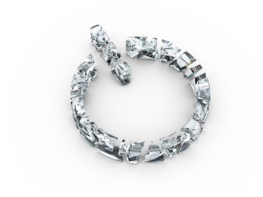 Beyaz arka planda kırık cam güç sembolü. 3d illüstrasyon.