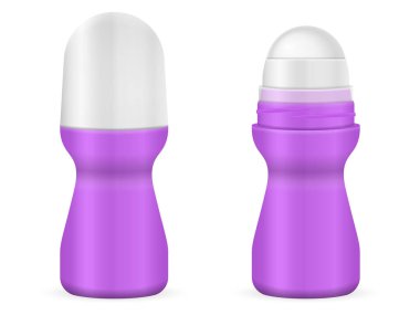 Beyaz arka planda rulo deodorant seti. Vektör illüstrasyonu.