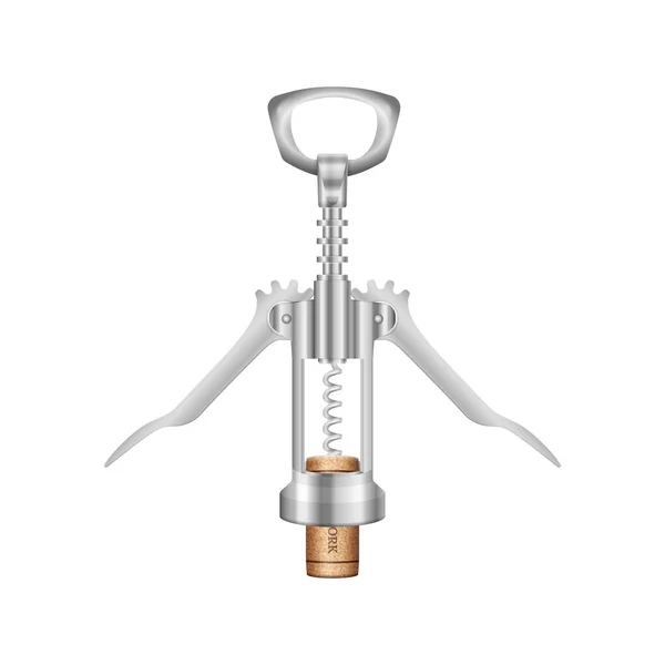 Weinkorkenzieher Und Korken Auf Weißem Hintergrund Vektorillustration — Stockvektor