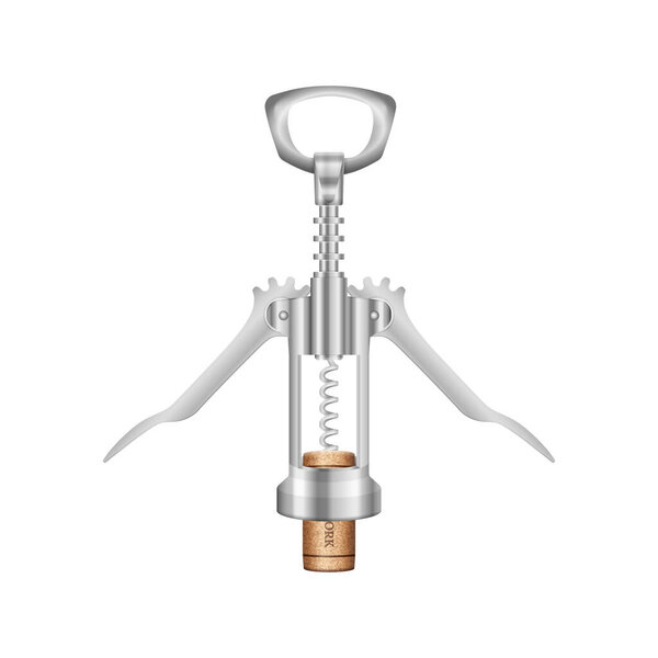 Винный штопор и пробка на белом фоне. Векторная иллюстрация.