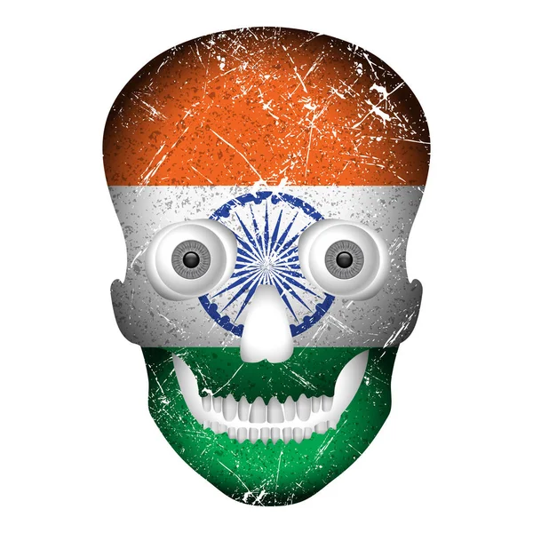 Skull Flagga Indien Vit Bakgrund Vektorillustration — Stock vektor