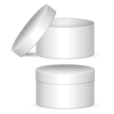 Beyaz arka planda yuvarlak kağıt kutu. Vektör illüstrasyonu.