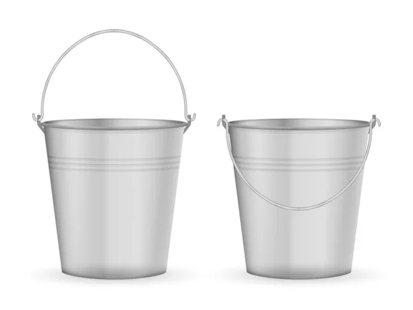 Metal Bucket Set White Background Vector Illustration — Stock Vector