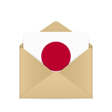 Beyaz arka planda Japon bayrağı olan zarf. Vektör illüstrasyonu.