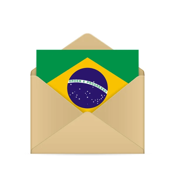 Envelop Met Braziliaanse Vlag Een Witte Achtergrond Vectorillustratie — Stockvector