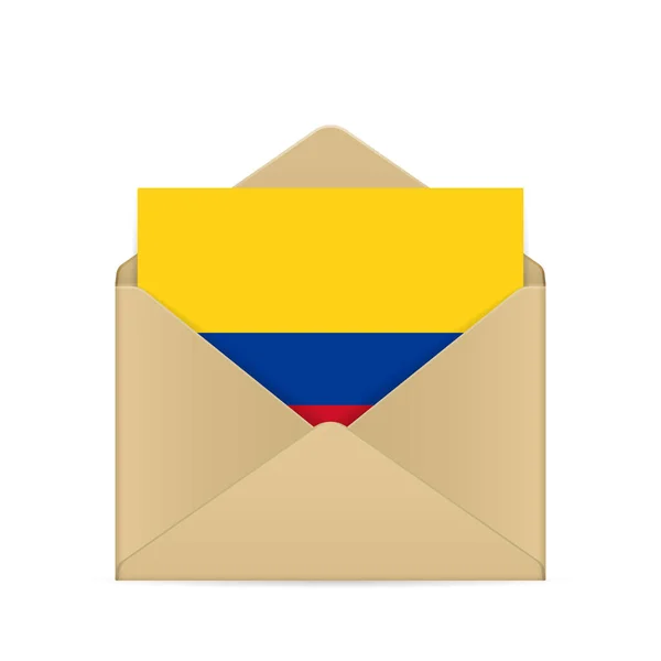 Koperta Flagą Kolumbii Białym Tle Ilustracja Wektora — Wektor stockowy