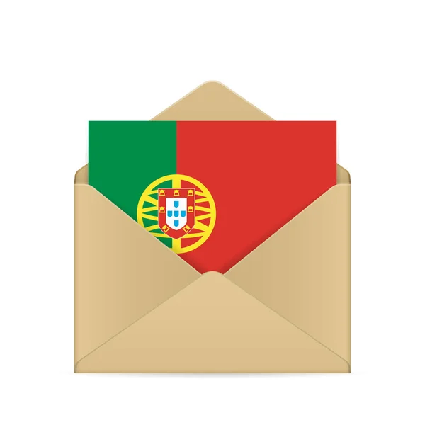 白い背景にポルトガル国旗が描かれた封筒 ベクターイラスト — ストックベクタ