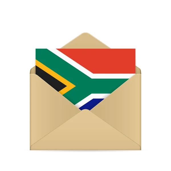 Enveloppe Avec Drapeau Sud Africain Sur Fond Blanc Illustration Vectorielle — Image vectorielle